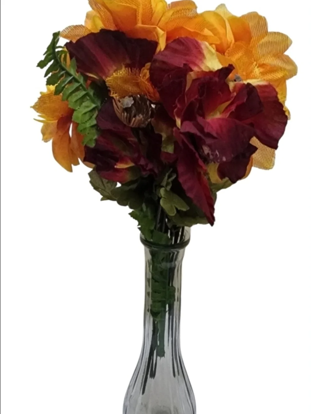 Orange and Burgundy Artificial Floral Bouquet